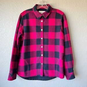 Orvis pink and navy flannel buffalo check shirt, jacket, shacket plaid